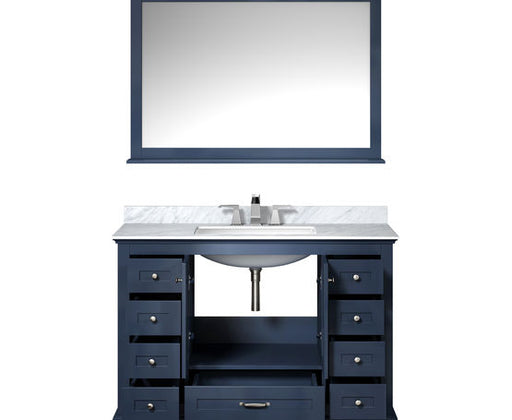 Lexora Dukes 48" - Navy Blue Single Bathroom Vanity (Options: White Carrara Marble / Quartz Top, White Square Sink and 46" Mirror w/ Faucet) - Lexora - Ambient Home