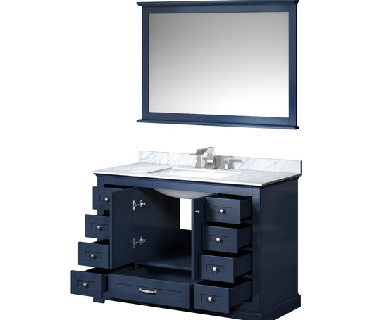 Lexora Dukes 48" - Navy Blue Single Bathroom Vanity (Options: White Carrara Marble / Quartz Top, White Square Sink and 46" Mirror w/ Faucet) - Lexora - Ambient Home