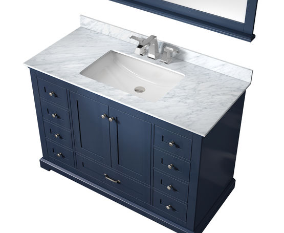 Lexora Dukes 48" - Navy Blue Single Bathroom Vanity (Options: White Carrara Marble / Quartz Top, White Square Sink and 46" Mirror w/ Faucet) - Lexora - Ambient Home