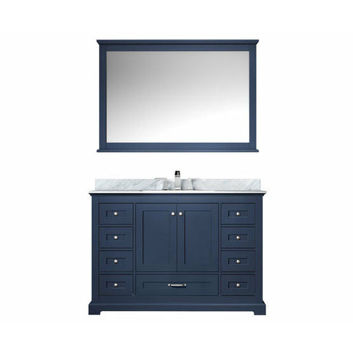 Lexora Dukes 48" - Navy Blue Single Bathroom Vanity (Options: White Carrara Marble / Quartz Top, White Square Sink and 46" Mirror w/ Faucet) - Lexora - Ambient Home