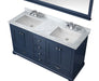 Lexora Dukes 60" - Navy Blue Double Bathroom Vanity (Options: White Carrara Marble / Quartz Top, White Square Sinks and 58" Mirror w/ Faucets) - Lexora - Ambient Home