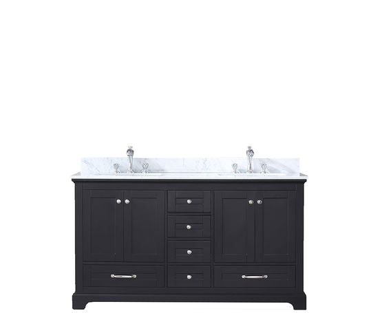 Lexora Dukes 60" - Espresso Double Bathroom Vanity (Options: White Carrara Marble / Quartz Top, White Square Sinks and 58" Mirror w/ Faucets) - Lexora - Ambient Home