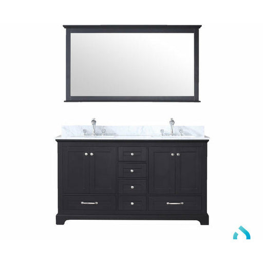 Lexora Dukes 60" - Espresso Double Bathroom Vanity (Options: White Carrara Marble / Quartz Top, White Square Sinks and 58" Mirror w/ Faucets) - Lexora - Ambient Home