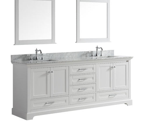 Lexora Dukes 80" - White Double Bathroom Vanity (Options: White Carrara Marble / Quartz Top, White Square Sinks and 30" Mirrors w/ Faucets) - Lexora - Ambient Home