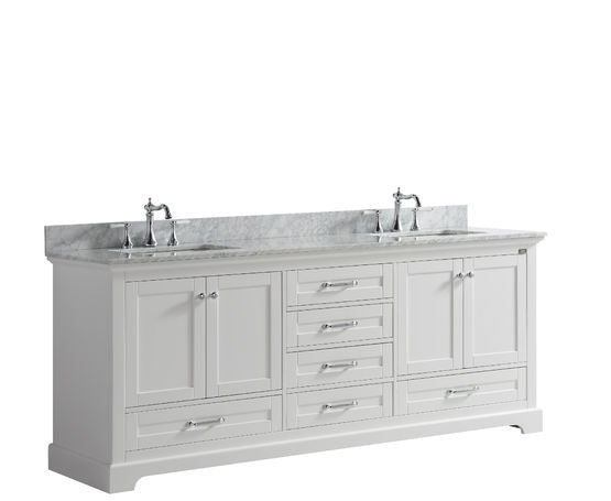 Lexora Dukes 80" - White Double Bathroom Vanity (Options: White Carrara Marble / Quartz Top, White Square Sinks and 30" Mirrors w/ Faucets) - Lexora - Ambient Home