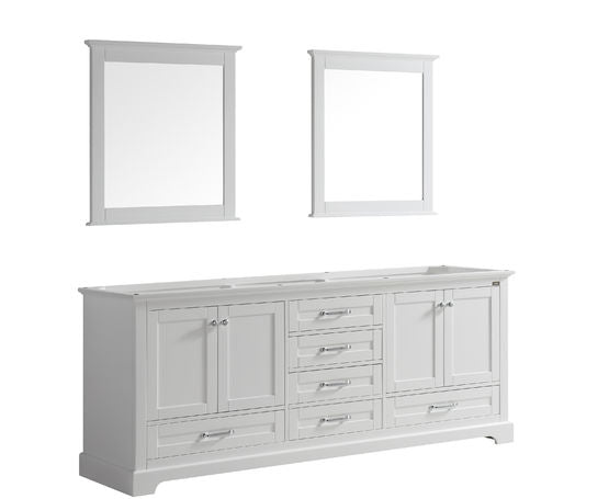 Lexora Dukes 80" - White Double Bathroom Vanity (Options: White Carrara Marble / Quartz Top, White Square Sinks and 30" Mirrors w/ Faucets) - Lexora - Ambient Home