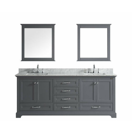 Lexora Dukes 80" - Espresso Double Bathroom Vanity (Options: White Carrara Marble / Quartz Top, White Square Sinks and 30" Mirrors w/ Faucets) - Lexora - Ambient Home