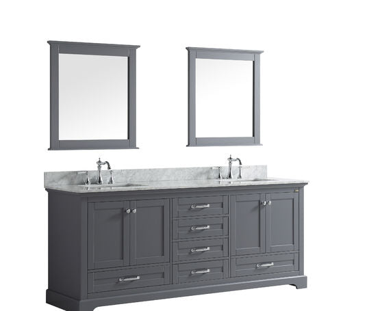 Lexora Dukes 80" - Espresso Double Bathroom Vanity (Options: White Carrara Marble / Quartz Top, White Square Sinks and 30" Mirrors w/ Faucets) - Lexora - Ambient Home