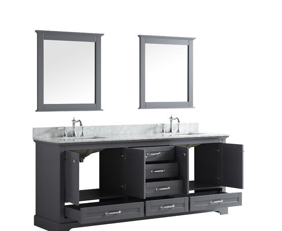 Lexora Dukes 80" - Espresso Double Bathroom Vanity (Options: White Carrara Marble / Quartz Top, White Square Sinks and 30" Mirrors w/ Faucets) - Lexora - Ambient Home