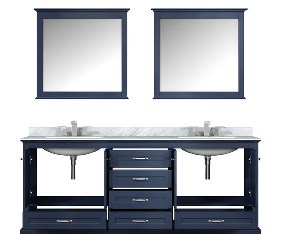 Lexora Dukes 80" - Navy Blue Double Bathroom Vanity (Options: White Carrara Marble / Quartz Top, White Square Sinks and 30" Mirrors w/ Faucets) - Lexora - Ambient Home