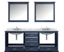 Lexora Dukes 80" - Navy Blue Double Bathroom Vanity (Options: White Carrara Marble / Quartz Top, White Square Sinks and 30" Mirrors w/ Faucets) - Lexora - Ambient Home