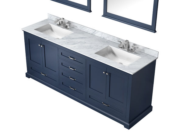 Lexora Dukes 80" - Navy Blue Double Bathroom Vanity (Options: White Carrara Marble / Quartz Top, White Square Sinks and 30" Mirrors w/ Faucets) - Lexora - Ambient Home