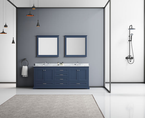 Lexora Dukes 80" - Navy Blue Double Bathroom Vanity (Options: White Carrara Marble / Quartz Top, White Square Sinks and 30" Mirrors w/ Faucets) - Lexora - Ambient Home