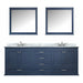 Lexora Dukes 80" - Navy Blue Double Bathroom Vanity (Options: White Carrara Marble / Quartz Top, White Square Sinks and 30" Mirrors w/ Faucets) - Lexora - Ambient Home