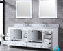 Lexora Dukes 84" - White Double Bathroom Vanity (Options: White Carrara Marble / Quartz Top, White Square Sinks and 34" Mirrors w/ Faucets) - Lexora - Ambient Home