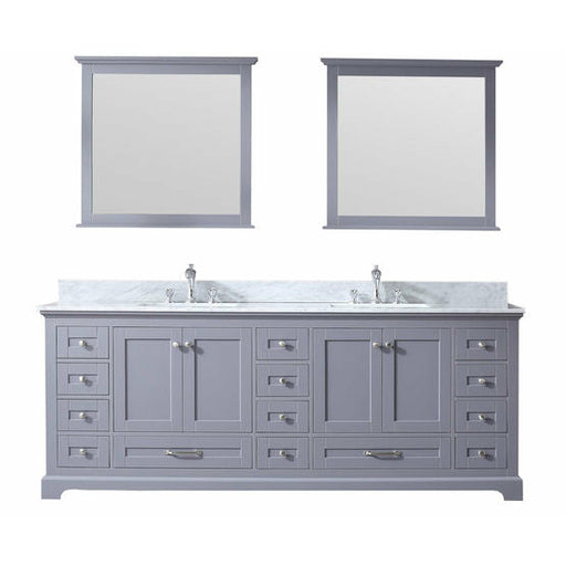 Lexora Dukes 84"-  Dark Grey Double Bathroom Vanity (Options: White Carrara Marble / Quartz Top, White Square Sinks and 34" Mirrors w/ Faucets) - Lexora - Ambient Home