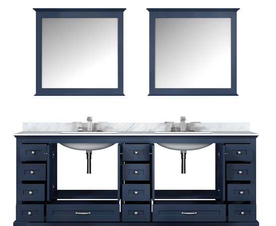 Lexora Dukes 84" - Navy Blue Double Bathroom Vanity (Options: White Carrara Marble / Quartz Top, White Square Sinks and 34" Mirrors w/ Faucets) - Lexora - Ambient Home