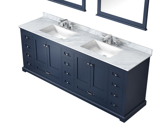 Lexora Dukes 84" - Navy Blue Double Bathroom Vanity (Options: White Carrara Marble / Quartz Top, White Square Sinks and 34" Mirrors w/ Faucets) - Lexora - Ambient Home