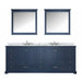 Lexora Dukes 84" - Navy Blue Double Bathroom Vanity (Options: White Carrara Marble / Quartz Top, White Square Sinks and 34" Mirrors w/ Faucets) - Lexora - Ambient Home