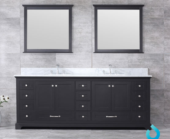 Lexora Dukes 84" - Espresso Double Bathroom Vanity (Options: White Carrara Marble / Quartz Top, White Square Sinks and 34" Mirrors w/ Faucets) - Lexora - Ambient Home