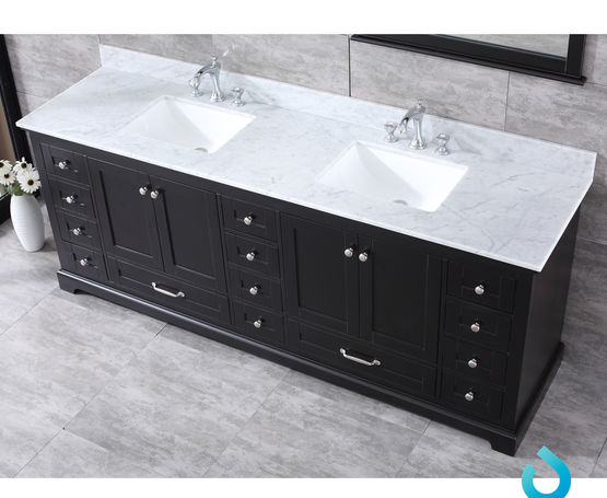 Lexora Dukes 84" - Espresso Double Bathroom Vanity (Options: White Carrara Marble / Quartz Top, White Square Sinks and 34" Mirrors w/ Faucets) - Lexora - Ambient Home