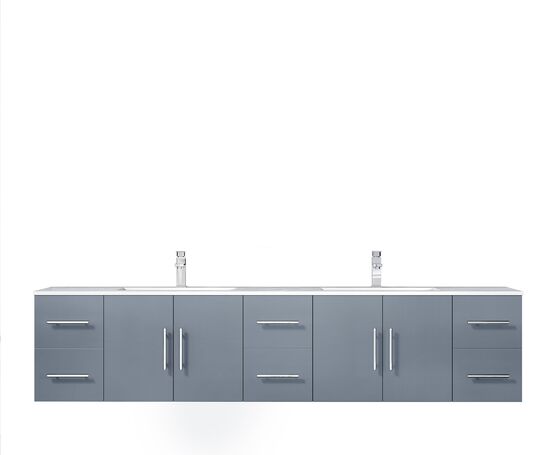 Lexora Geneva 84" - Dark Grey Double Bathroom Vanity (Options: White Carrara Marble Top, White Square Sinks and 36" LED Mirrors w/ Faucets) - Lexora - Ambient Home