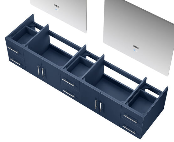 Lexora Geneva 84" - Navy Blue Double Bathroom Vanity (Options: White Carrara Marble Top, White Square Sinks and 36" LED Mirrors w/ Faucets) - Lexora - Ambient Home