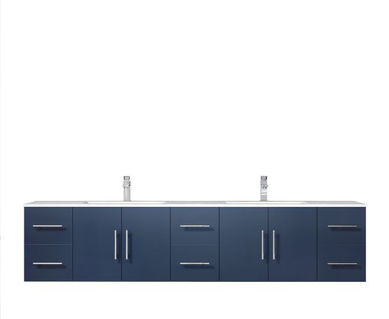 Lexora Geneva 84" - Navy Blue Double Bathroom Vanity (Options: White Carrara Marble Top, White Square Sinks and 36" LED Mirrors w/ Faucets) - Lexora - Ambient Home