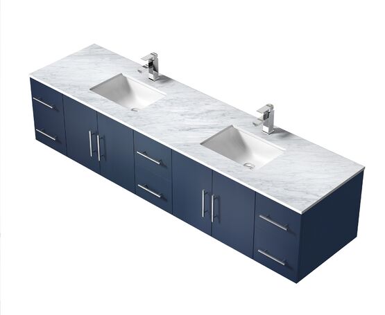 Lexora Geneva 84" - Navy Blue Double Bathroom Vanity (Options: White Carrara Marble Top, White Square Sinks and 36" LED Mirrors w/ Faucets) - Lexora - Ambient Home