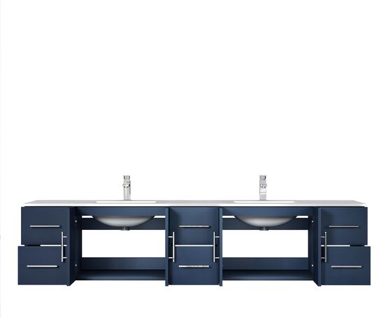Lexora Geneva 84" - Navy Blue Double Bathroom Vanity (Options: White Carrara Marble Top, White Square Sinks and 36" LED Mirrors w/ Faucets) - Lexora - Ambient Home