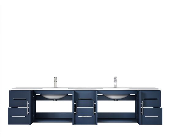 Lexora Geneva 84" - Navy Blue Double Bathroom Vanity (Options: White Carrara Marble Top, White Square Sinks and 36" LED Mirrors w/ Faucets) - Lexora - Ambient Home