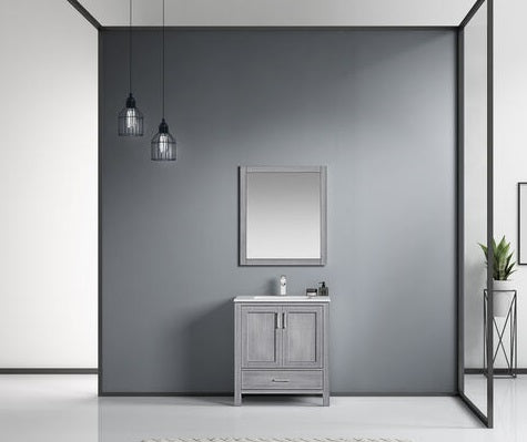 Lexora Jacques 30" - Distressed Grey Single Bathroom Vanity (Options: White Carrara Marble Top, White Square Sink and 28" Mirror w/ Faucet) - Lexora - Ambient Home