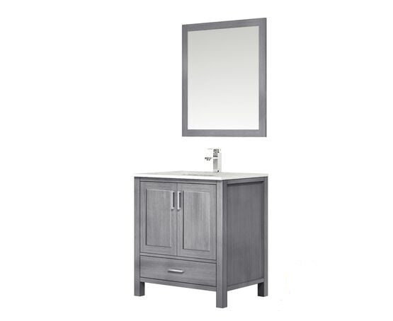 Lexora Jacques 30" - Distressed Grey Single Bathroom Vanity (Options: White Carrara Marble Top, White Square Sink and 28" Mirror w/ Faucet) - Lexora - Ambient Home