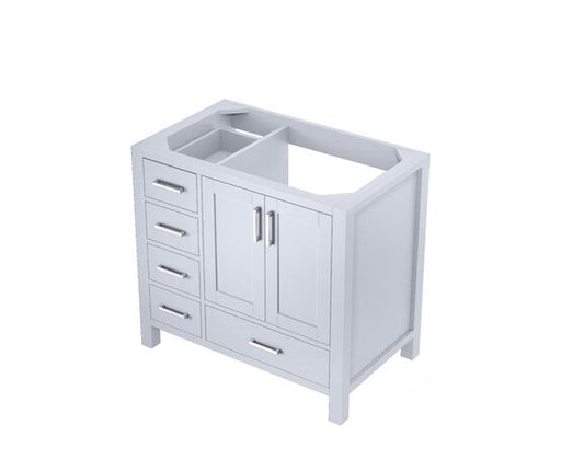 Lexora Jacques 36" - White Single Bathroom Vanity (Options: White Carrara Marble Top, White Square Sink and 34" Mirror w/ Faucet - Right Version) - Lexora - Ambient Home