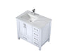 Lexora Jacques 36" - White Single Bathroom Vanity (Options: White Carrara Marble Top, White Square Sink and 34" Mirror w/ Faucet - Left Version) - Lexora - Ambient Home