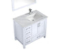 Lexora Jacques 36" - White Single Bathroom Vanity (Options: White Carrara Marble Top, White Square Sink and 34" Mirror w/ Faucet - Right Version) - Lexora - Ambient Home