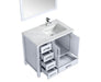 Lexora Jacques 36" - White Single Bathroom Vanity (Options: White Carrara Marble Top, White Square Sink and 34" Mirror w/ Faucet - Right Version) - Lexora - Ambient Home