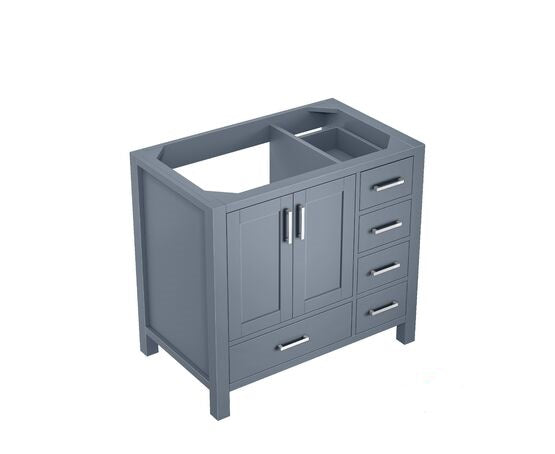 Lexora Jacques 36" - Dark Grey Single Bathroom Vanity (Options: White Carrara Marble Top, White Square Sink and 34" Mirror w/ Faucet - Left Version) - Lexora - Ambient Home