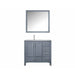 Lexora Jacques 36" - Dark Grey Single Bathroom Vanity (Options: White Carrara Marble Top, White Square Sink and 34" Mirror w/ Faucet - Left Version) - Lexora - Ambient Home