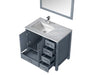 Lexora Jacques 36" - Dark Grey Single Bathroom Vanity (Options: White Carrara Marble Top, White Square Sink and 34" Mirror w/ Faucet - Left Version) - Lexora - Ambient Home