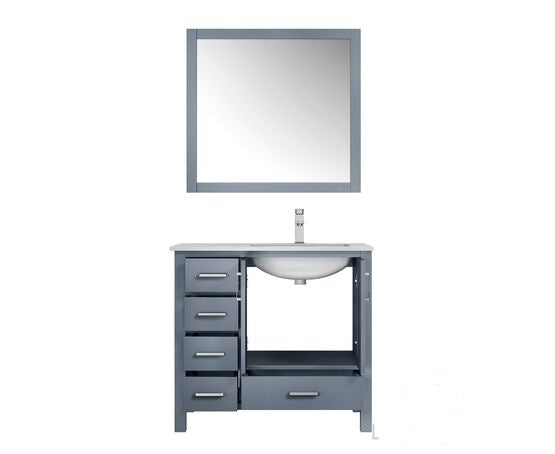 Lexora Jacques 36" - Dark Grey Single Bathroom Vanity (Options: White Carrara Marble Top, White Square Sink and 34" Mirror w/ Faucet - Right Version) - Lexora - Ambient Home