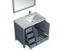 Lexora Jacques 36" - Dark Grey Single Bathroom Vanity (Options: White Carrara Marble Top, White Square Sink and 34" Mirror w/ Faucet - Right Version) - Lexora - Ambient Home