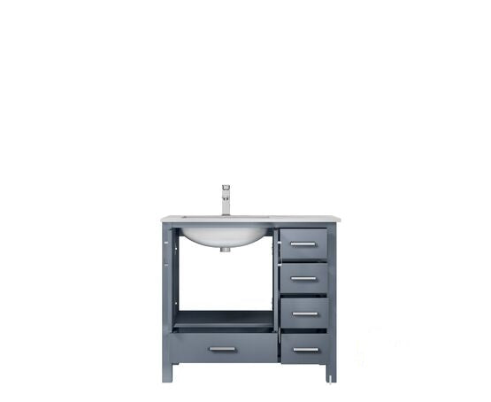 Lexora Jacques 36" - Dark Grey Single Bathroom Vanity (Options: White Carrara Marble Top, White Square Sink and 34" Mirror w/ Faucet - Left Version) - Lexora - Ambient Home