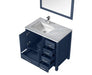 Lexora Jacques 36" - Navy Blue Single Bathroom Vanity (Options: White Carrara Marble Top, White Square Sink and 34" Mirror w/ Faucet - Left Version) - Lexora - Ambient Home