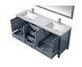 Lexora Jacques 72" - Dark Grey Double Bathroom Vanity (Options: White Carrara Marble Top, White Square Sinks and 70" Mirror w/ Faucets) - Lexora - Ambient Home