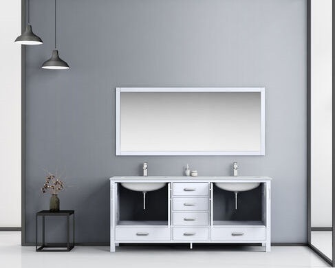 Lexora Jacques 72" - White Double Bathroom Vanity (Options: White Carrara Marble Top, White Square Sinks and 70" Mirror w/ Faucets) - Lexora - Ambient Home