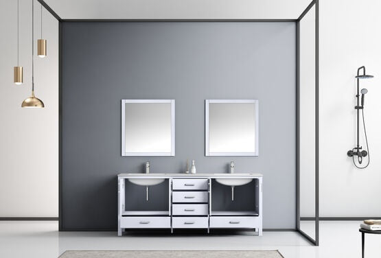 Lexora Jacques 80" - White Double Bathroom Vanity (Options: White Carrara Marble Top, White Square Sinks and 30" Mirrors w/ Faucets) - Lexora - Ambient Home