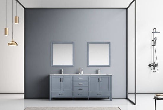 Lexora Jacques 80" - Dark Grey Double Bathroom Vanity (Options: White Carrara Marble Top, White Square Sinks and 30" Mirrors w/ Faucets) - Lexora - Ambient Home