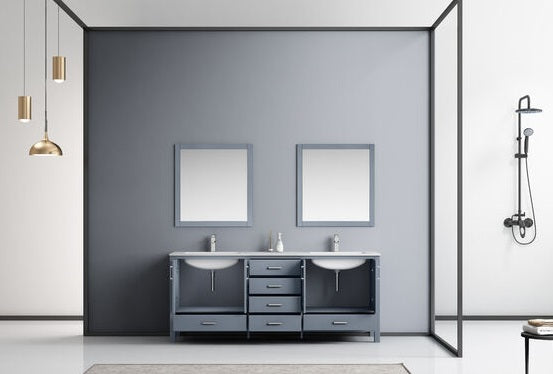 Lexora Jacques 80" - Dark Grey Double Bathroom Vanity (Options: White Carrara Marble Top, White Square Sinks and 30" Mirrors w/ Faucets) - Lexora - Ambient Home