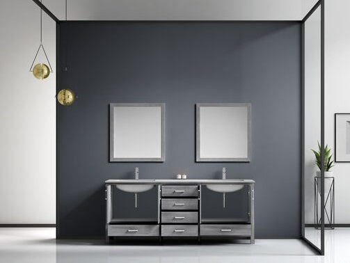 Lexora Jacques 80" - Distressed Grey Double Bathroom Vanity (Options: White Carrara Marble Top, White Square Sinks and 30" Mirrors w/ Faucets) - Lexora - Ambient Home